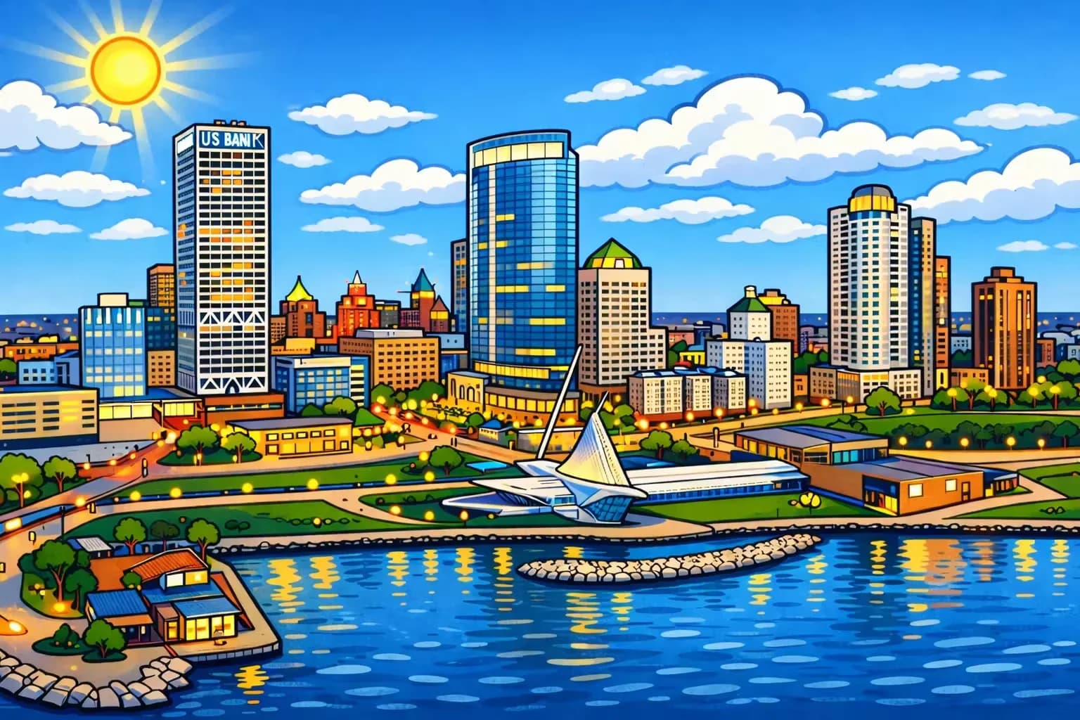 Illustrated Milwaukee skyline banner for the game page